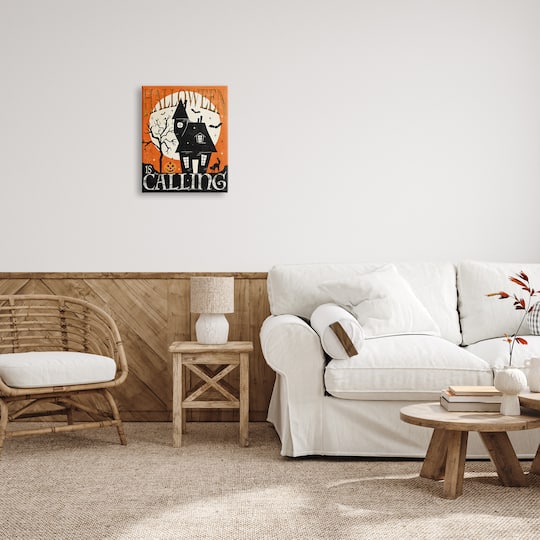 Stupell Industries Halloween Is Calling Haunted House Canvas Wall Art